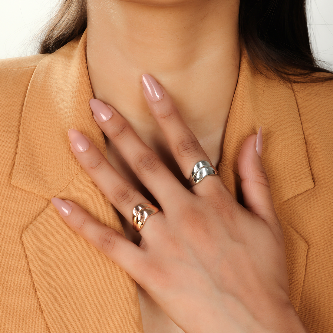 Boho Chunky Wavy Everyday Wear Ring, Hallmarked 925 Sterling Silver White Gold