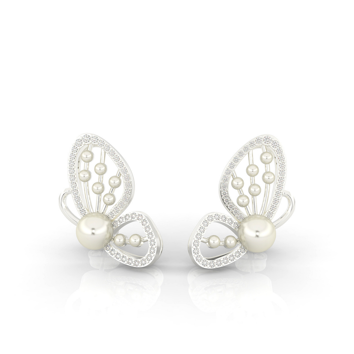 Butterfly Pearl Modern Stud Earrings For Wedding, Hallmarked 925 Sterling Silver