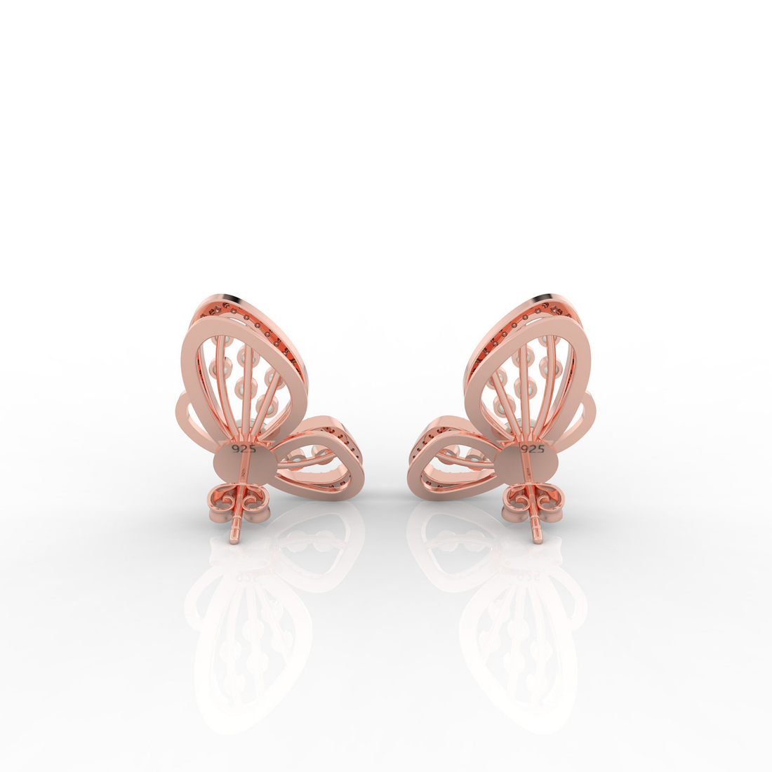 Butterfly Pearl Modern Stud Earrings For Wedding, Hallmarked 925 Sterling Silver