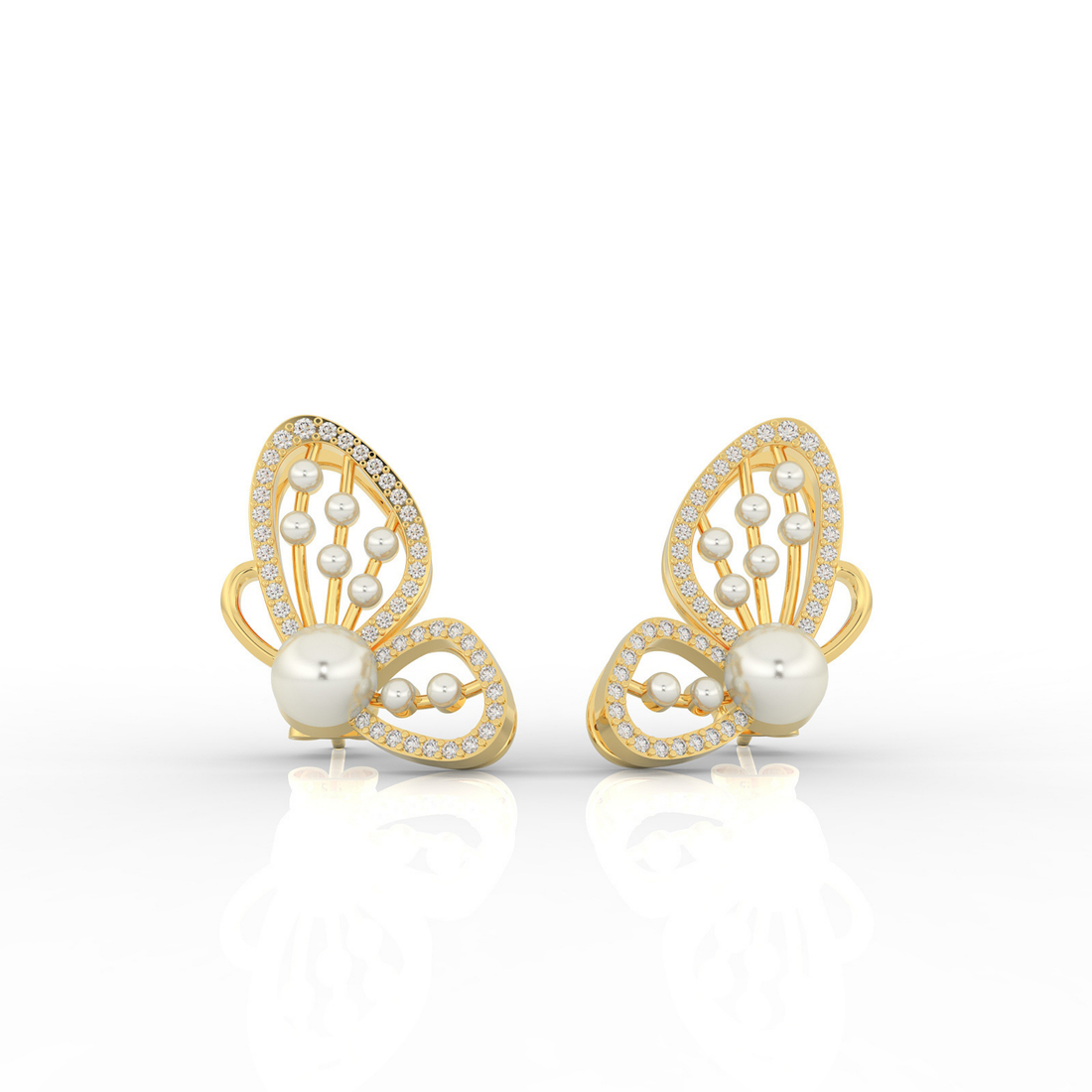 Butterfly Pearl Modern Stud Earrings For Wedding, Hallmarked 925 Sterling Silver