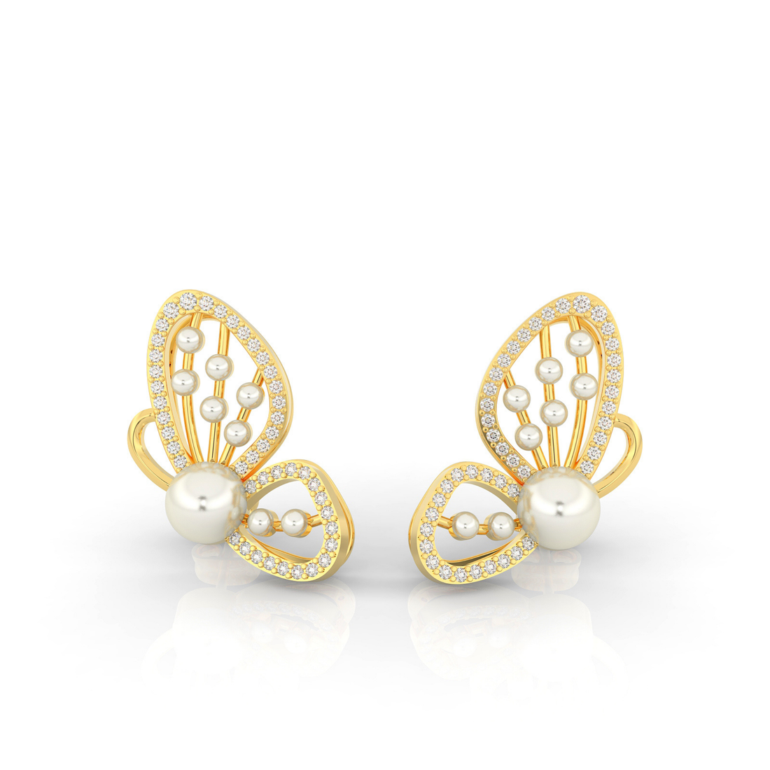 Butterfly Pearl Modern Stud Earrings For Wedding, Hallmarked 925 Sterling Silver