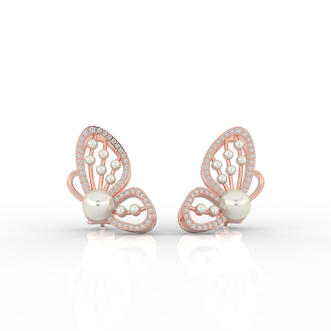 Butterfly Pearl Modern Stud Earrings For Wedding, Hallmarked 925 Sterling Silver