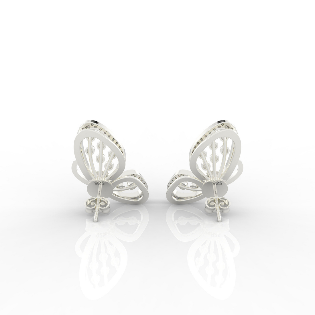 Butterfly Pearl Modern Stud Earrings For Wedding, Hallmarked 925 Sterling Silver