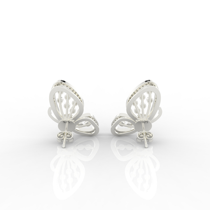 Butterfly Pearl Modern Stud Earrings For Wedding, Hallmarked 925 Sterling Silver