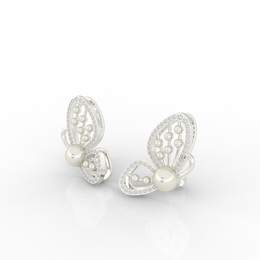 Butterfly Pearl Modern Stud Earrings For Wedding, Hallmarked 925 Sterling Silver