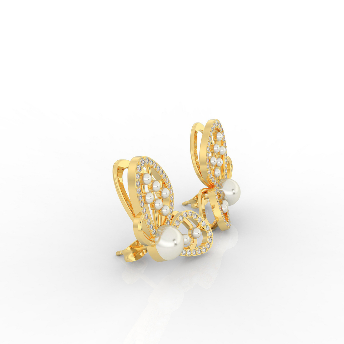 Butterfly Pearl Modern Stud Earrings For Wedding, Hallmarked 925 Sterling Silver