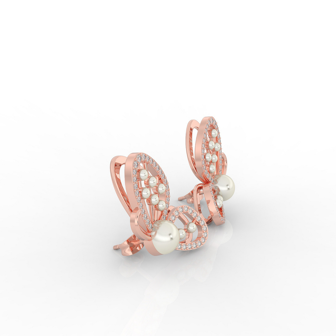 Butterfly Pearl Modern Stud Earrings For Wedding, Hallmarked 925 Sterling Silver