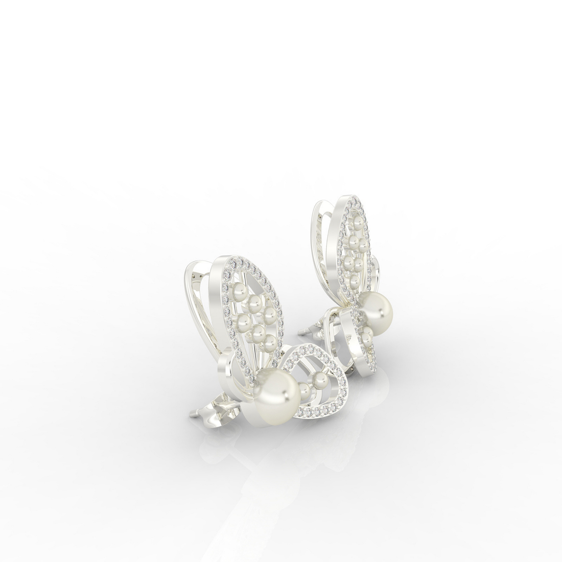Butterfly Pearl Modern Stud Earrings For Wedding, Hallmarked 925 Sterling Silver