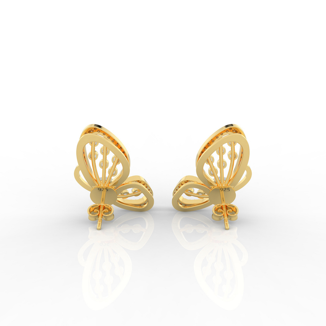 Butterfly Pearl Modern Stud Earrings For Wedding, Hallmarked 925 Sterling Silver