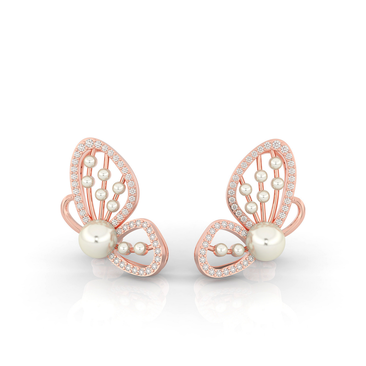 Butterfly Pearl Modern Stud Earrings For Wedding, Hallmarked 925 Sterling Silver