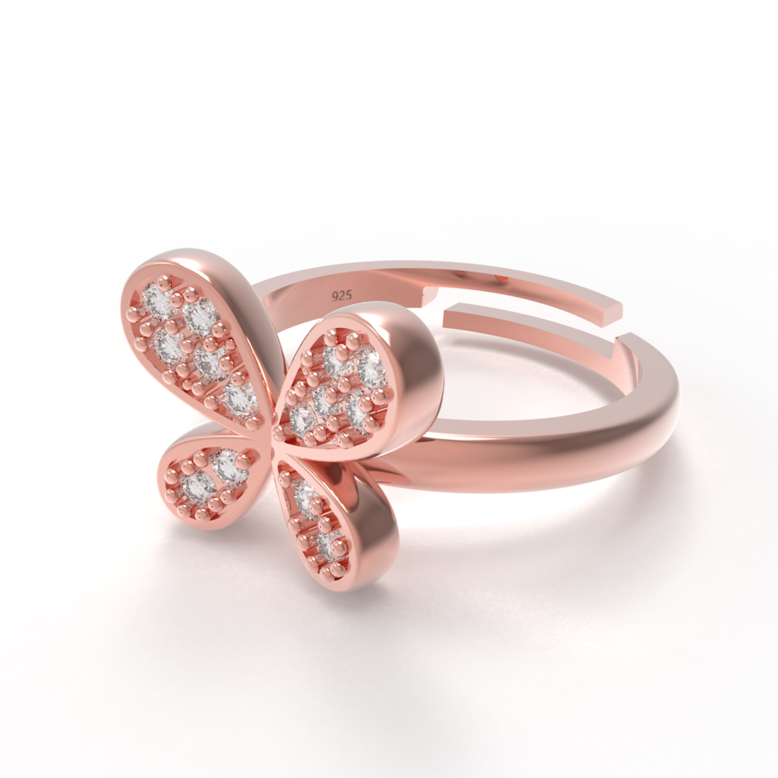 Butterfly Wings Diamond Fashion Ring, Hallmarked 925 Sterling Silver