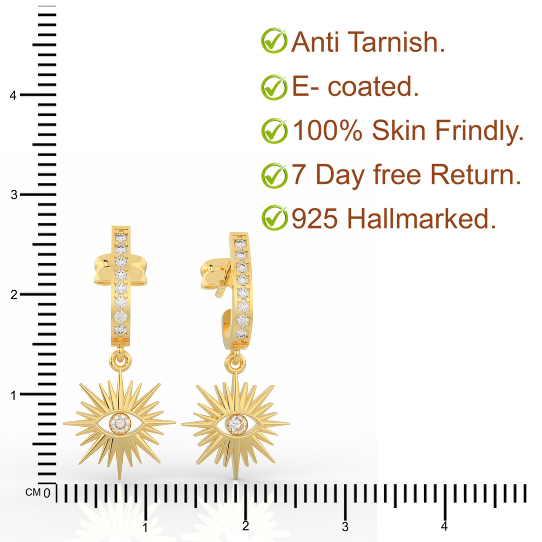 Charm Evil Eye Clip On Earrings For Diwali Gifting, Hallmarked 925 Sterling Silver