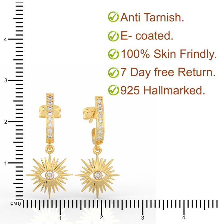 Charm Evil Eye Clip On Earrings For Diwali Gifting, Hallmarked 925 Sterling Silver