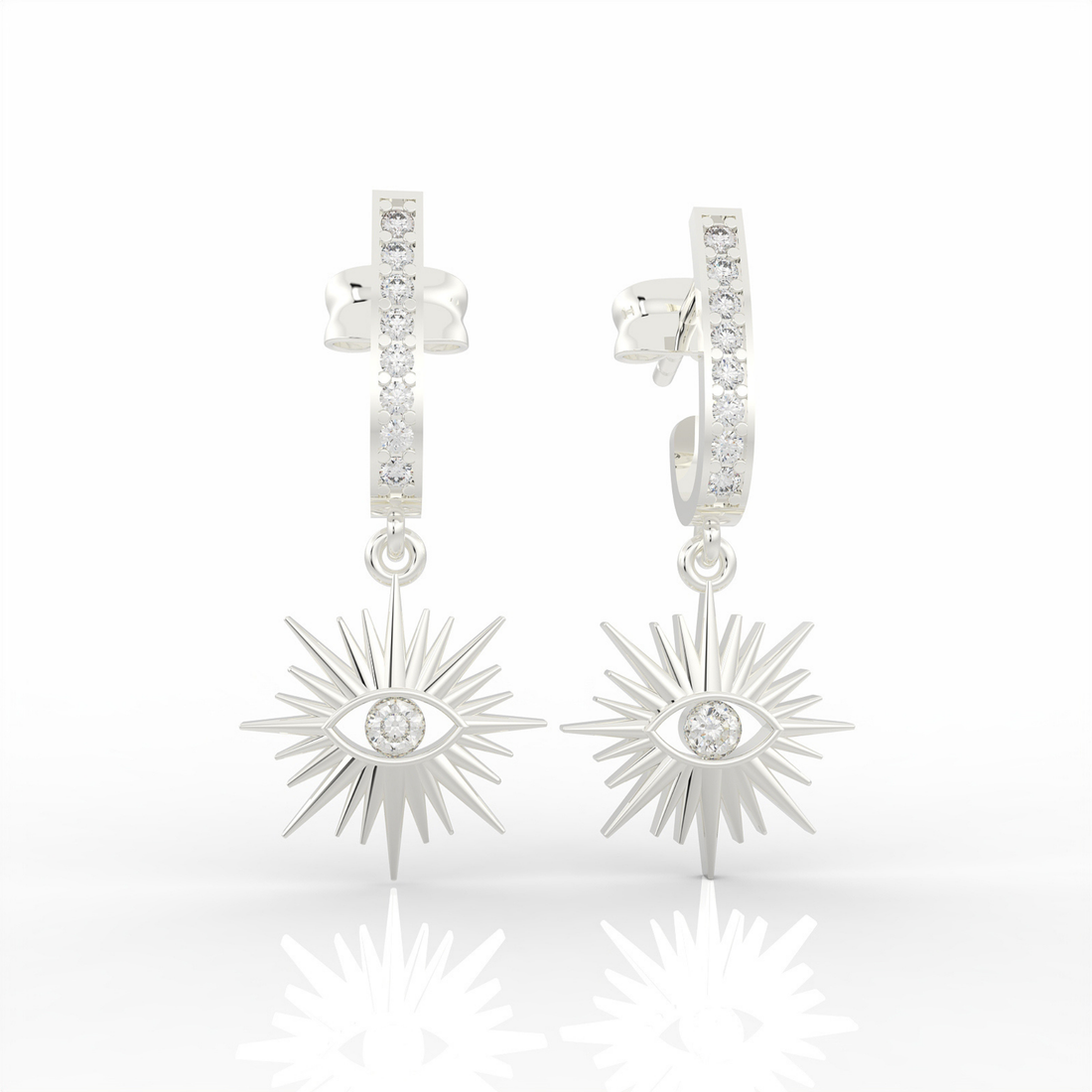 Charm Evil Eye Clip On Earrings For Diwali Gifting, Hallmarked 925 Sterling Silver