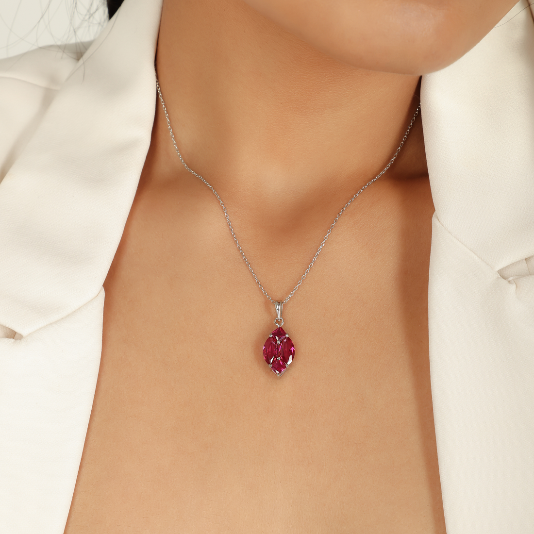 Charming Pink Marquise Pendant With Chain, Hallmarking 925 Sterling Silver