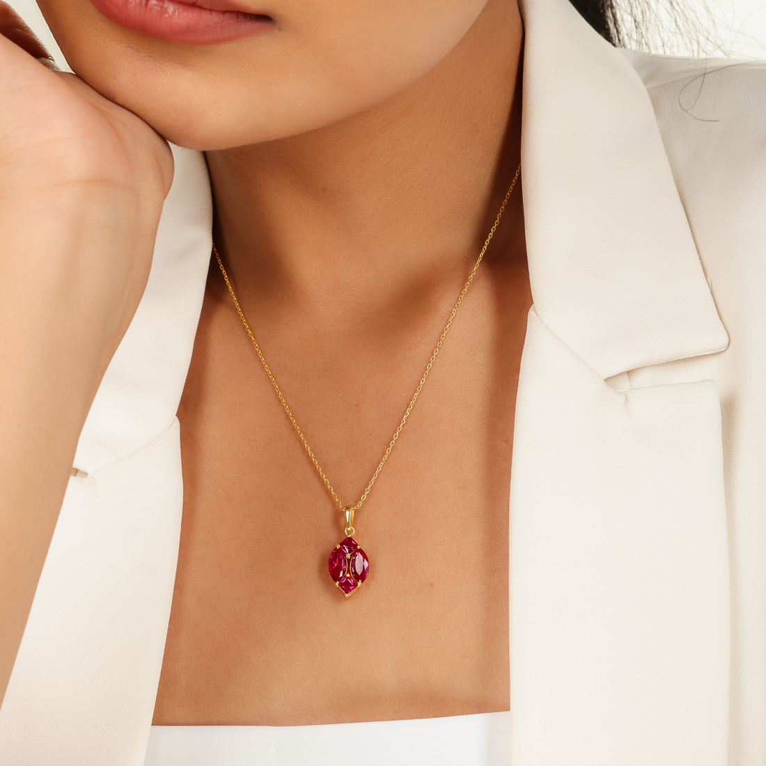 Charming Pink Marquise Pendant With Chain, Hallmarking 925 Sterling Silver