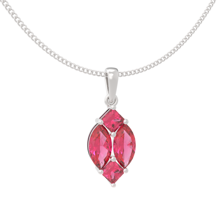 Charming Pink Marquise Pendant With Chain, Hallmarking 925 Sterling Silver