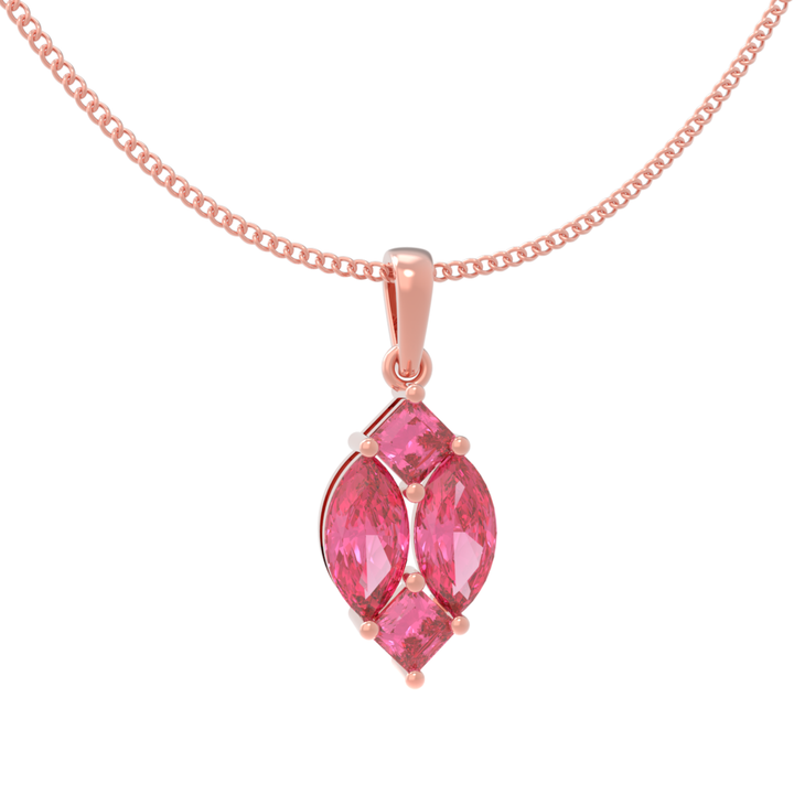 Charming Pink Marquise Pendant With Chain, Hallmarking 925 Sterling Silver