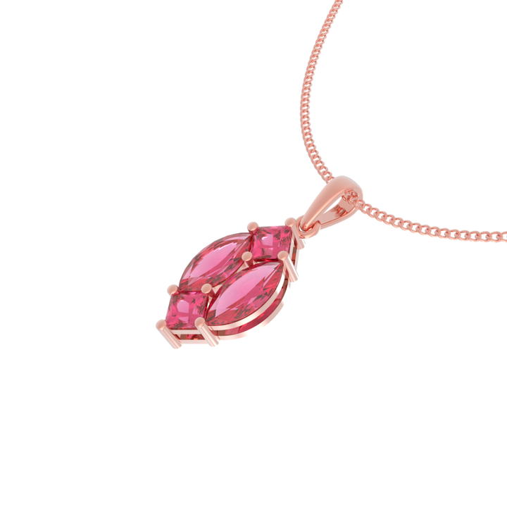 Charming Pink Marquise Pendant With Chain, Hallmarking 925 Sterling Silver