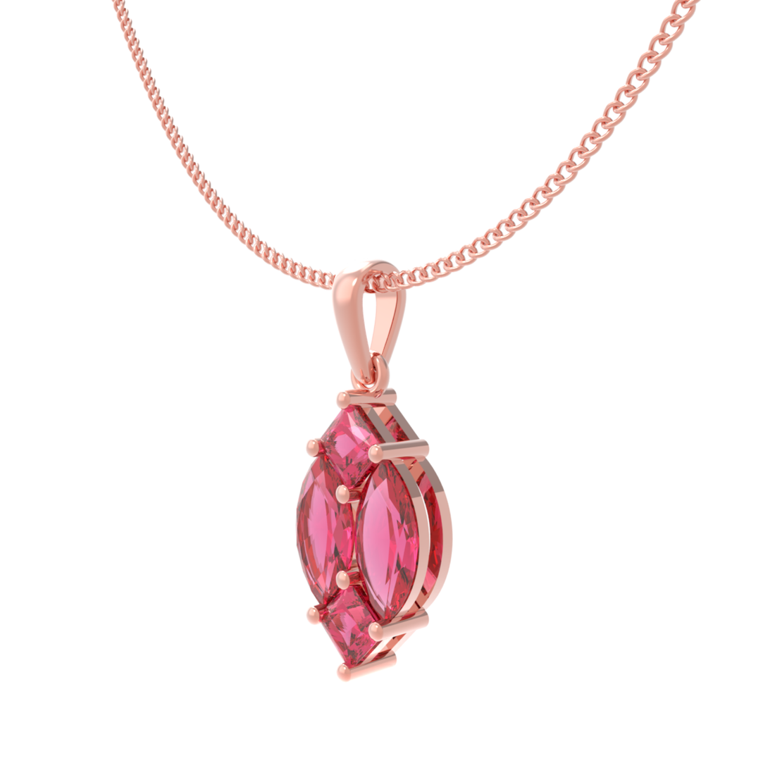 Charming Pink Marquise Pendant With Chain, Hallmarking 925 Sterling Silver