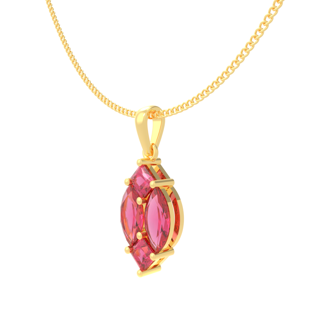 Charming Pink Marquise Pendant With Chain, Hallmarking 925 Sterling Silver