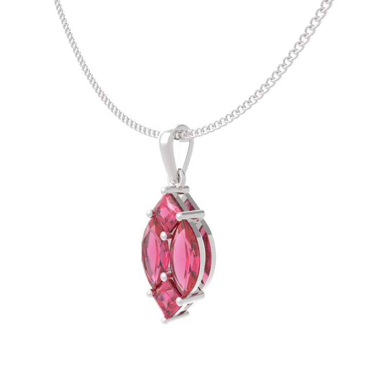 Charming Pink Marquise Pendant With Chain, Hallmarking 925 Sterling Silver