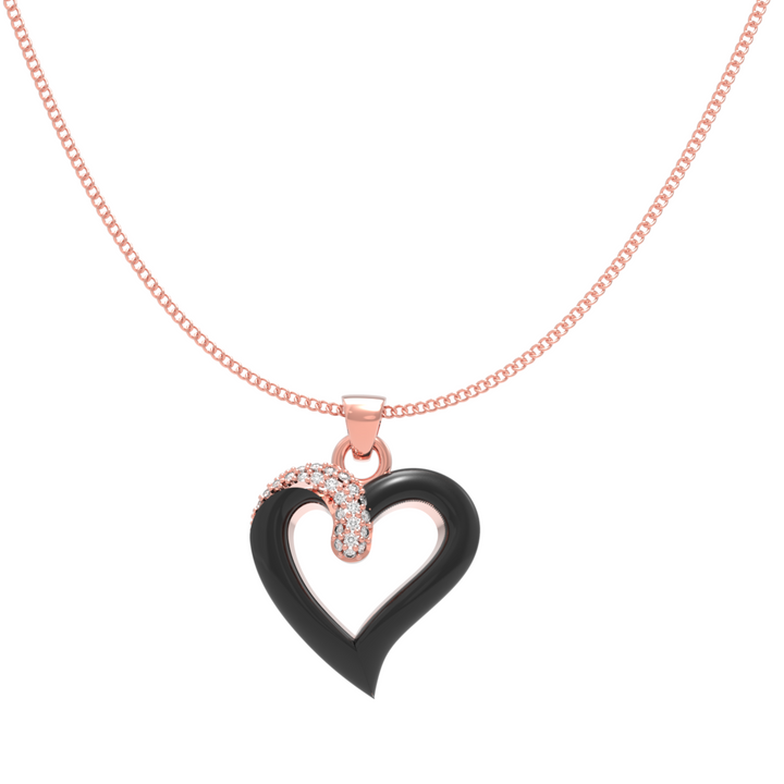 Chic Black Heart Pendant With Chain, Hallmarked 925 Sterling Silver