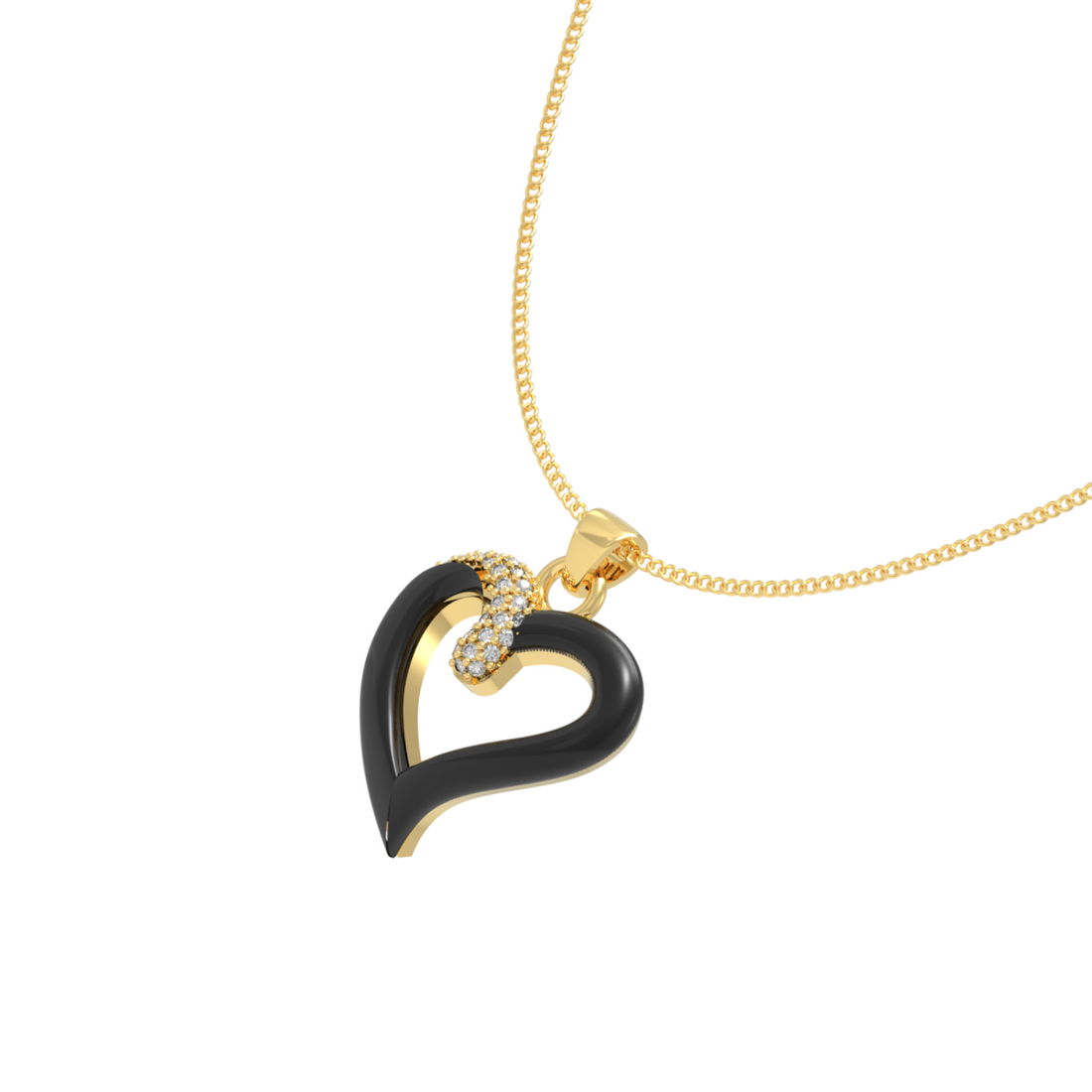 Chic Black Heart Pendant With Chain, Hallmarked 925 Sterling Silver