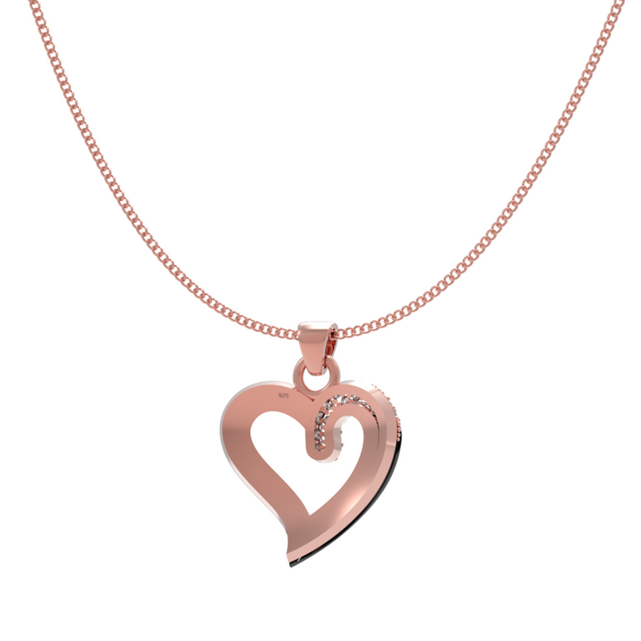 Chic Black Heart Pendant With Chain, Hallmarked 925 Sterling Silver