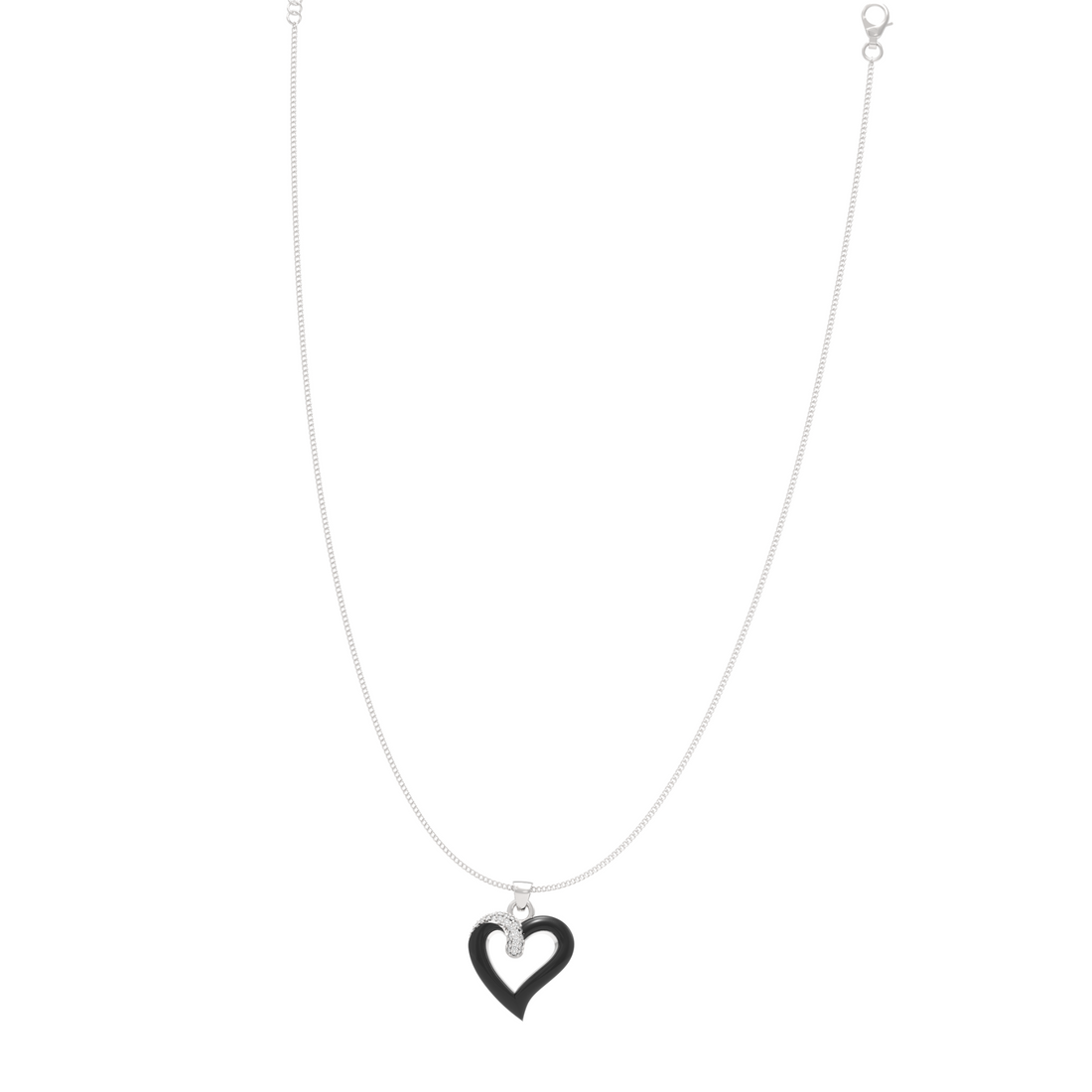 Chic Black Heart Pendant With Chain, Hallmarked 925 Sterling Silver
