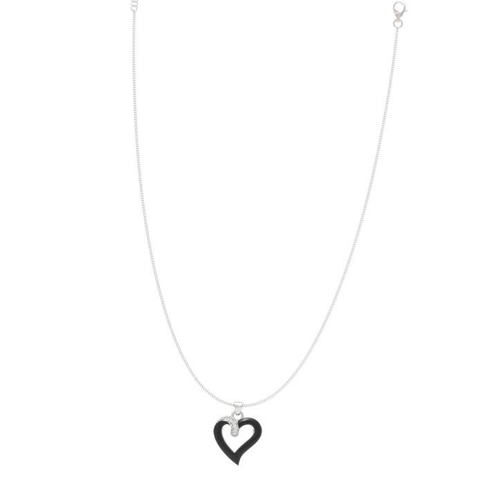 Chic Black Heart Pendant With Chain, Hallmarked 925 Sterling Silver