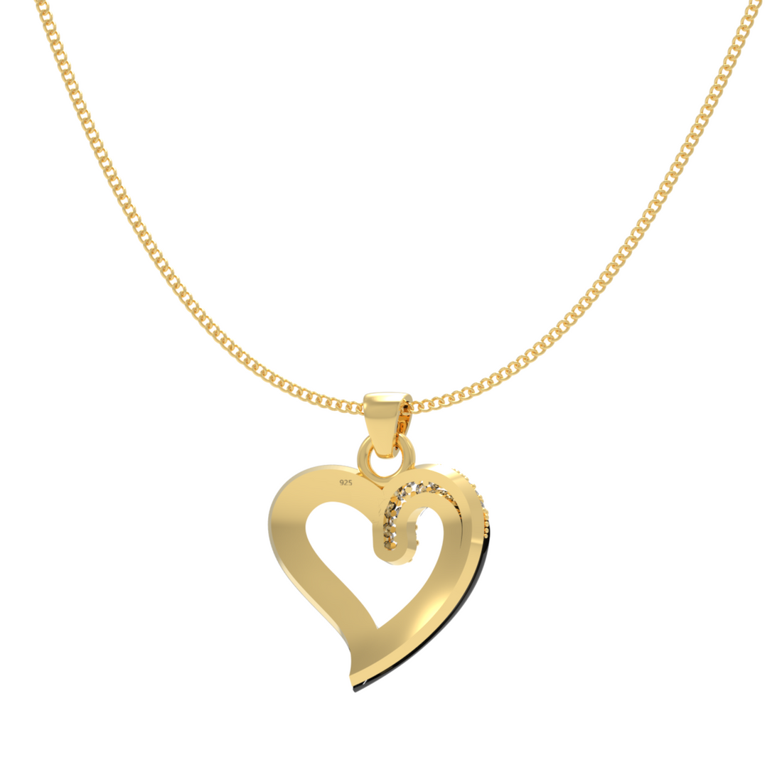 Chic Black Heart Pendant With Chain, Hallmarked 925 Sterling Silver