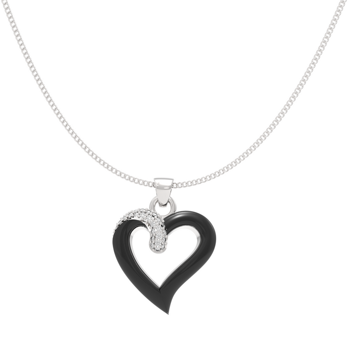 Chic Black Heart Pendant With Chain, Hallmarked 925 Sterling Silver