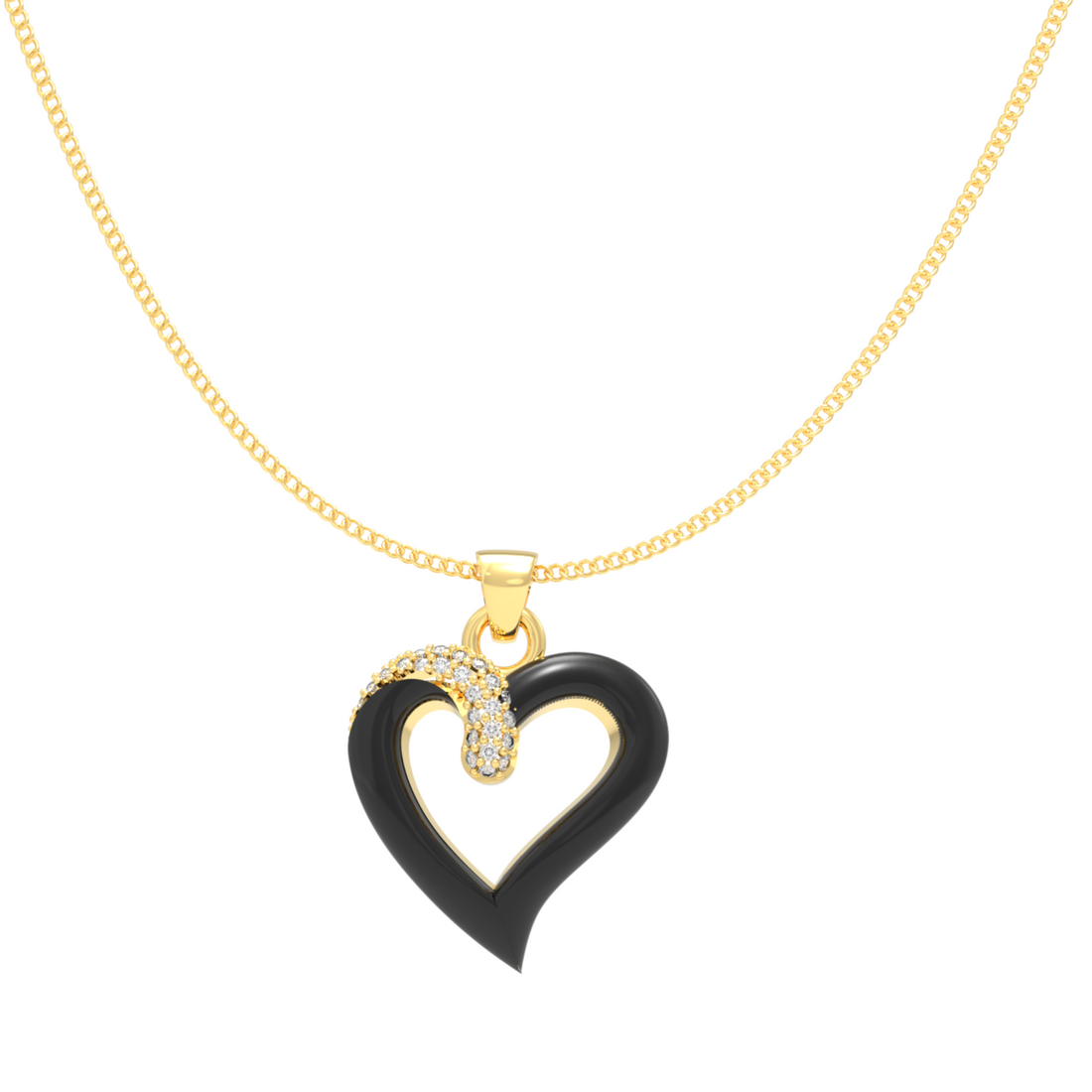 Chic Black Heart Pendant With Chain, Hallmarked 925 Sterling Silver