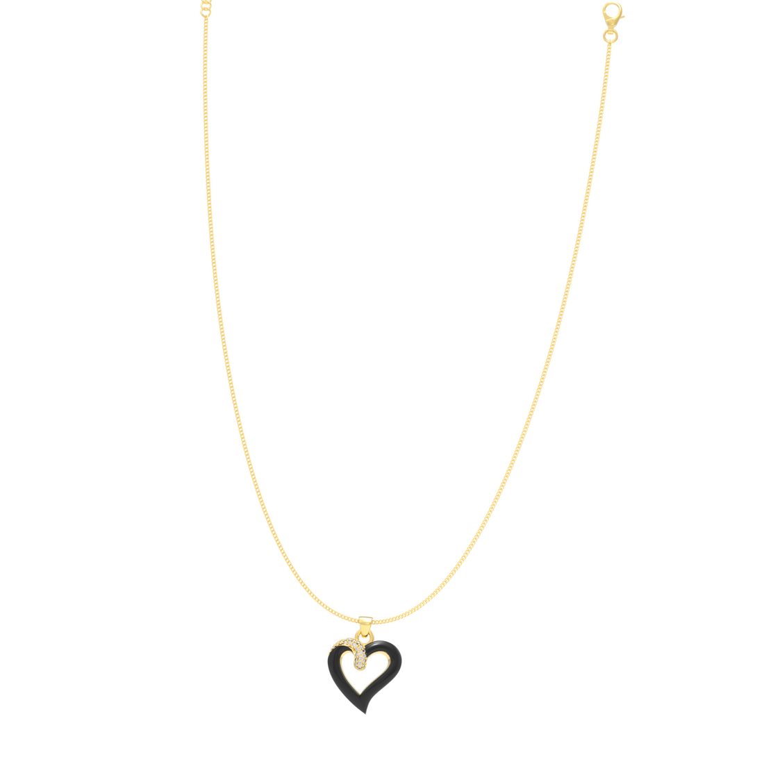 Chic Black Heart Pendant With Chain, Hallmarked 925 Sterling Silver