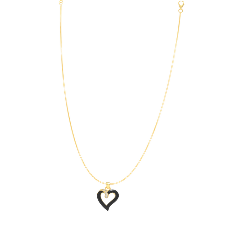 Chic Black Heart Pendant With Chain, Hallmarked 925 Sterling Silver