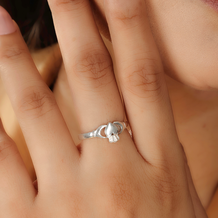 Claddagh Promise Irish Ring for Her, Hallmarked 925 Sterling Silver White Gold