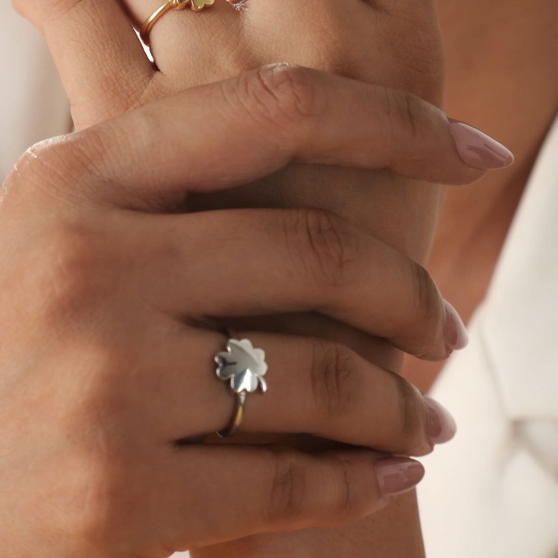 Clover Design Solid Proposal Ring, Hallmarked 925 Sterling Silver White Gold