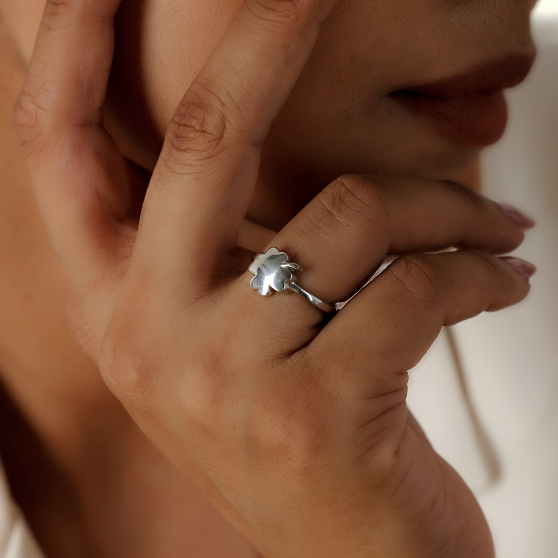 Clover Design Solid Proposal Ring, Hallmarked 925 Sterling Silver White Gold