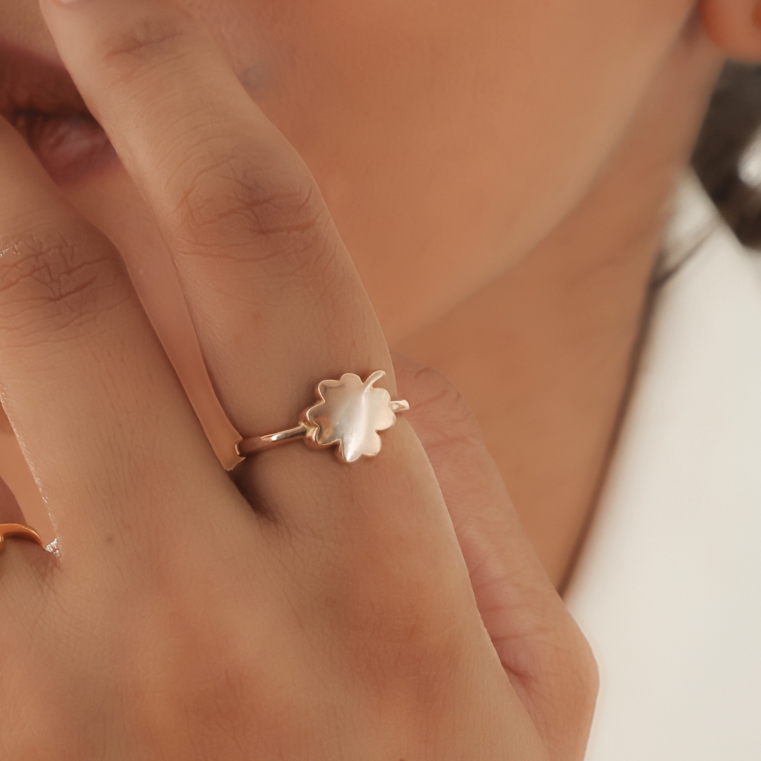 Clover Design Solid Proposal Ring, Hallmarked 925 Sterling Silver Rose Gold