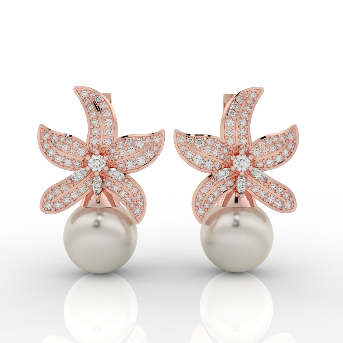 Cocktail Star Fish Pearl Dangle Earrings, Hallmarked 925 Sterling Silver