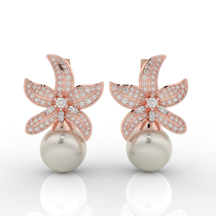 Cocktail Star Fish Pearl Dangle Earrings, Hallmarked 925 Sterling Silver