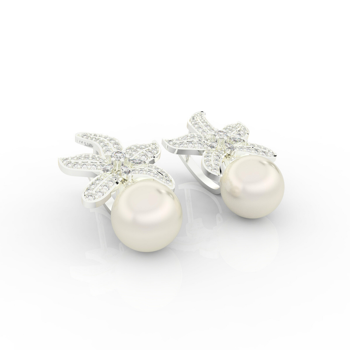 Cocktail Star Fish Pearl Dangle Earrings, Hallmarked 925 Sterling Silver