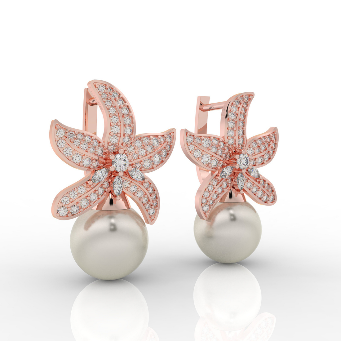 Cocktail Star Fish Pearl Dangle Earrings, Hallmarked 925 Sterling Silver