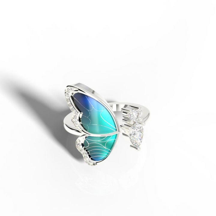 Colorful Butterfly Open Ring for Her – Hallmarked 925 Sterling Silver White Gold Plated | Vibrant & Elegant Jewelry