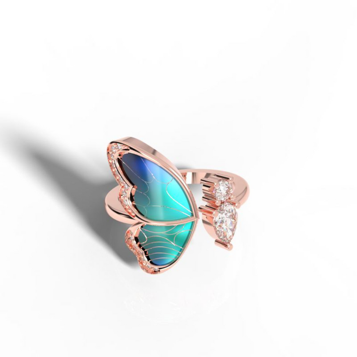 Colorful Butterfly Open Ring for Her – Hallmarked 925 Sterling Silver Rose Gold Plated | Vibrant & Elegant Jewelry