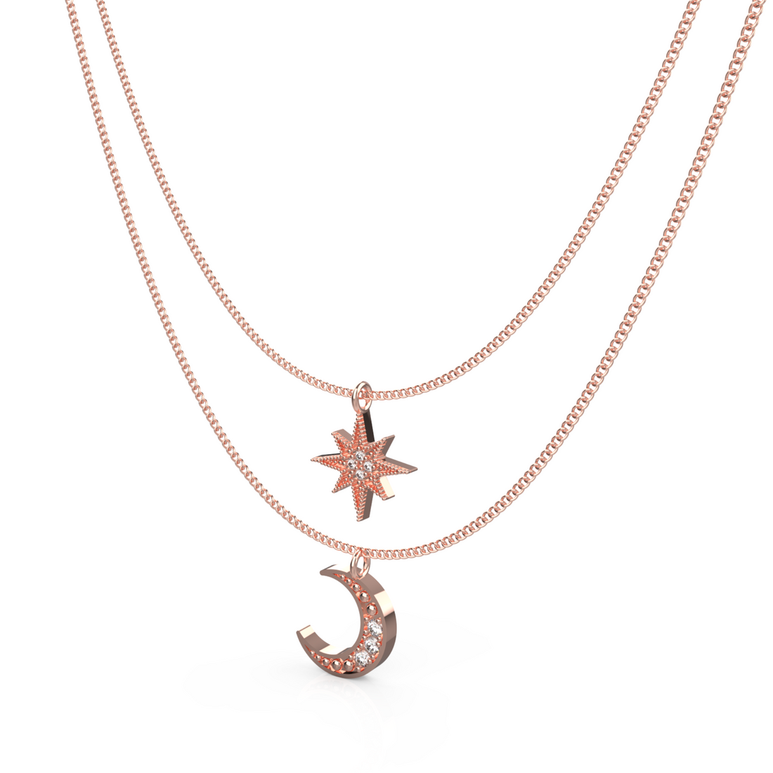 Crescent Moon Star Pendant With Chain, Hallmarked 925 Sterling Silver