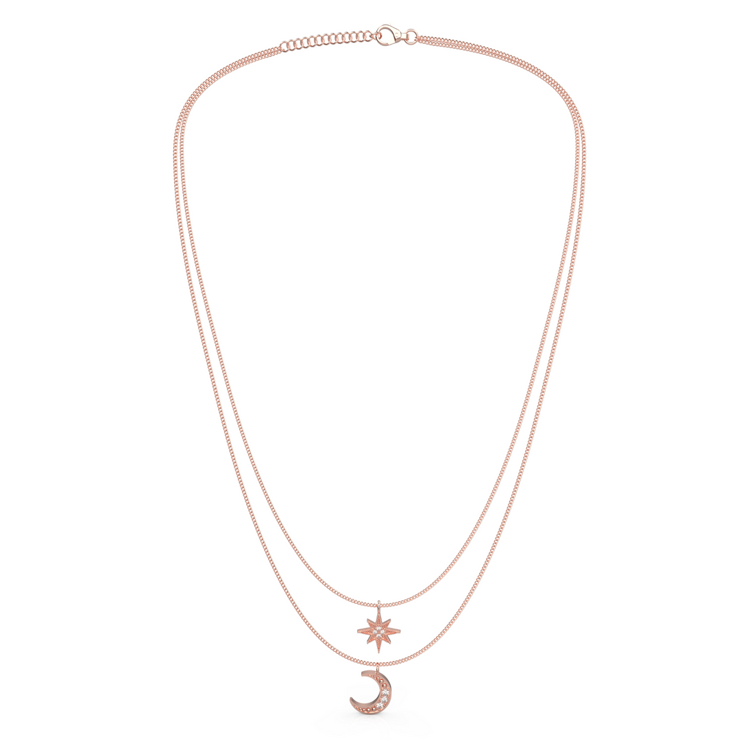 Crescent Moon Star Pendant With Chain, Hallmarked 925 Sterling Silver
