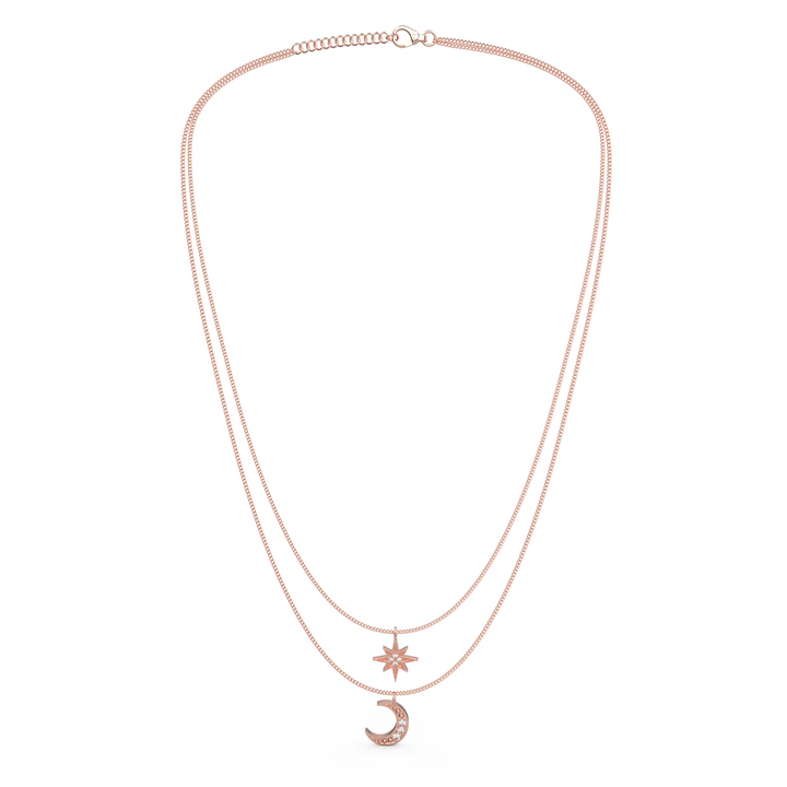 Crescent Moon Star Pendant With Chain, Hallmarked 925 Sterling Silver
