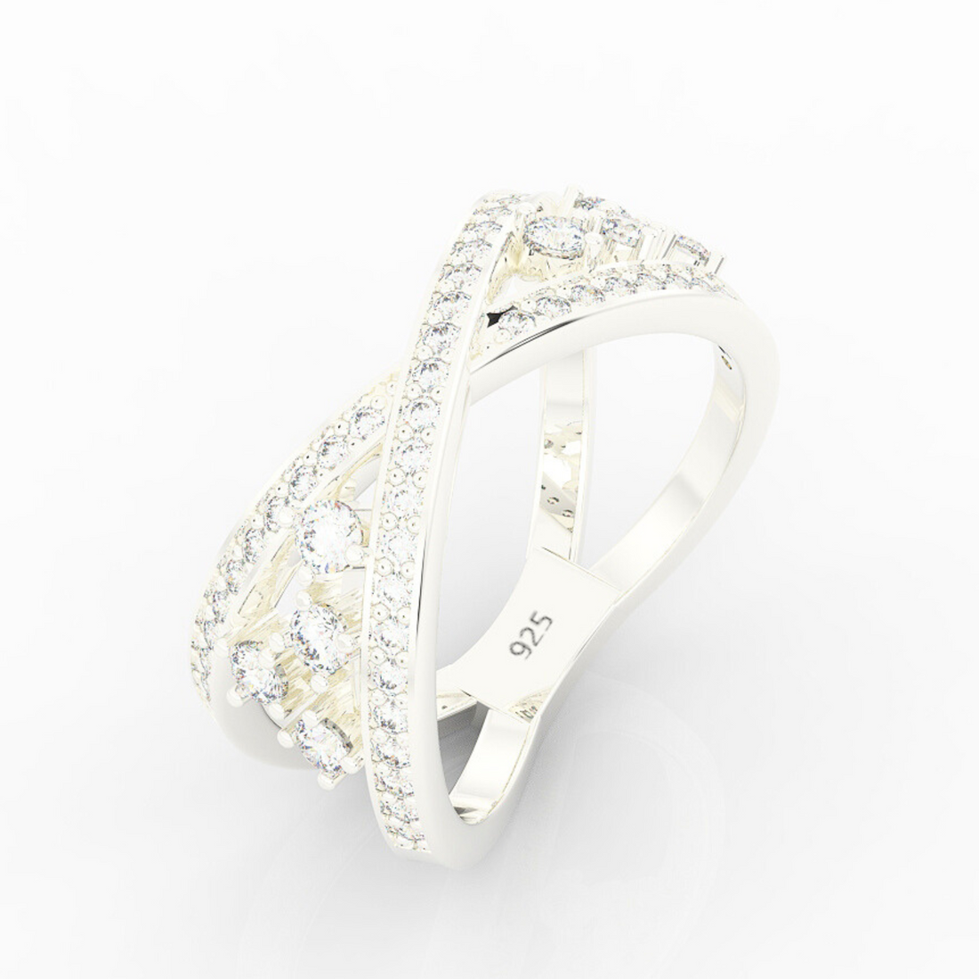 Criss Cross Statement Ring, Hallmarked 925 Sterling Silver